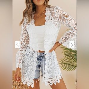 Tie Front White Lace Cover Up